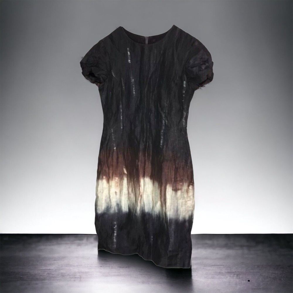 Ivo Nikkolo 8 Linen Flax Blend Dress Dip Dyed Lagenlook Artsy Art to Wear UK 10